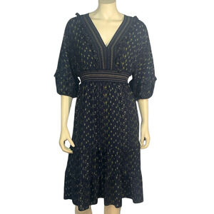 Max Studio Sz S Peasant Dress Puff Sleeves Ruffle Hem Blue Boho Ditsy Floral